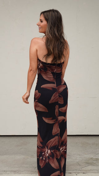 Black/Brown Mesh Halter Maxi Dress