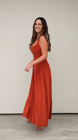 Rust Draped Maxi Dress