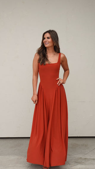 Rust Draped Maxi Dress