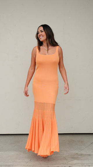 Apricot Half Mesh Maxi Dress