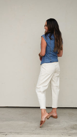 Denim Button-Front Sleeveless Top