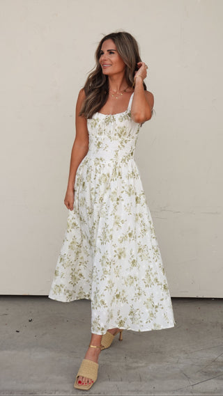 Green Floral Eyelet Midi Dress