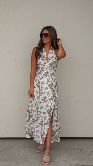 Ivory Floral Halter Dress