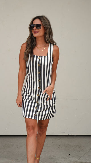Striped Button-Front Shift Dress