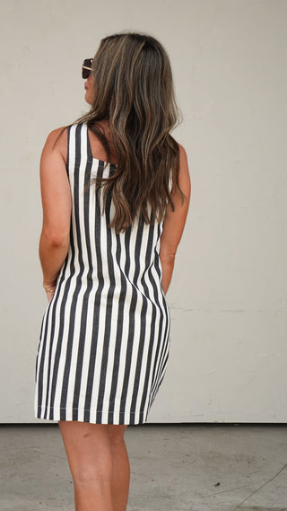 Striped Button-Front Shift Dress