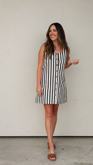 Striped Button-Front Shift Dress