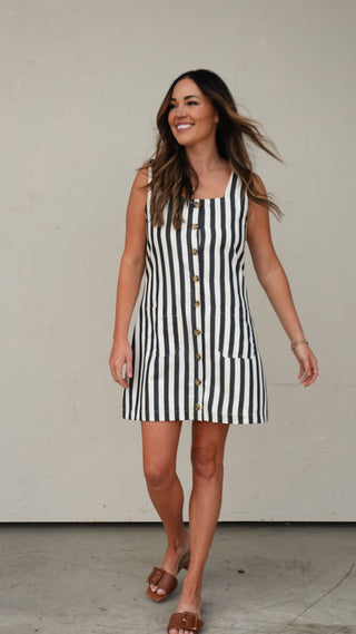 Striped Button-Front Shift Dress