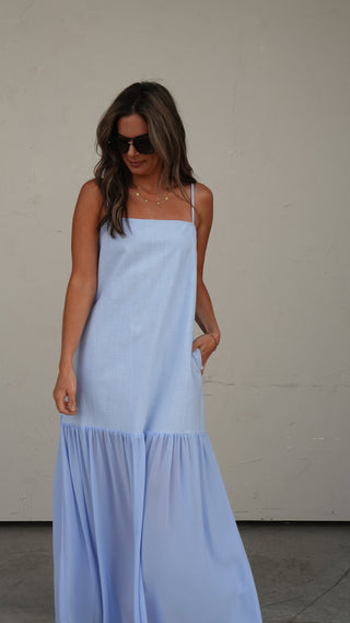 Powder Blue Half Sheer Maxi Dress
