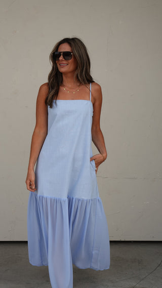 Powder Blue Half Sheer Maxi Dress