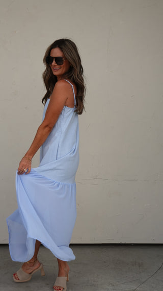 Powder Blue Half Sheer Maxi Dress
