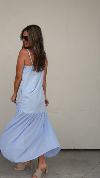 Powder Blue Half Sheer Maxi Dress