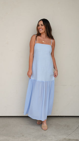 Powder Blue Half Sheer Maxi Dress