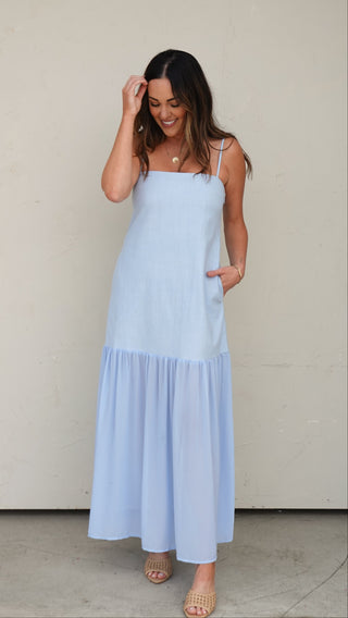 Powder Blue Half Sheer Maxi Dress
