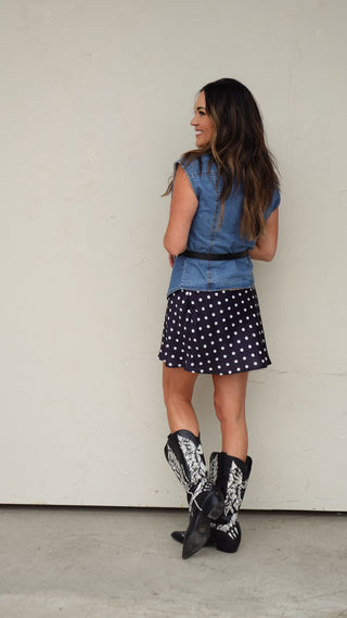 Black Satin Polka Dot Skirt