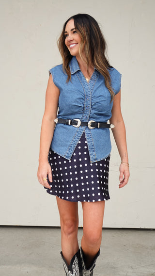 Black Satin Polka Dot Skirt