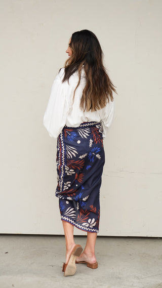 Navy Printed Wrap Skirt