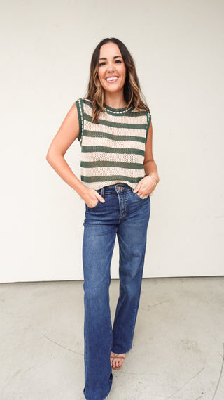 Green/Beige Stripe Knit Tank