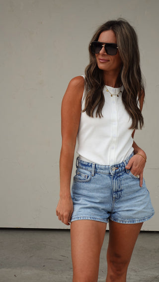 Off-White Ribbed Henley Tank