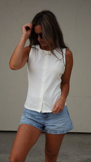 Off-White Ribbed Henley Tank