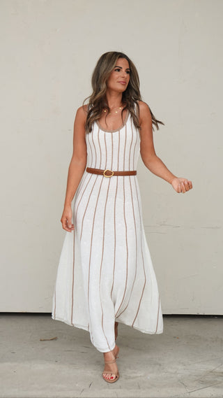 Vertical Stripe Knit Midi Dress