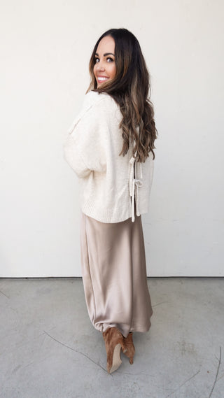 Champagne Satin Midi Skirt