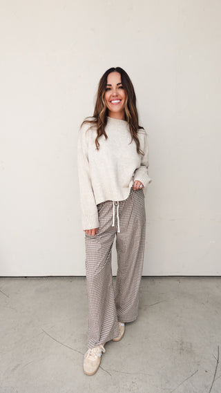 Brown Plaid Loose-Fit Pants