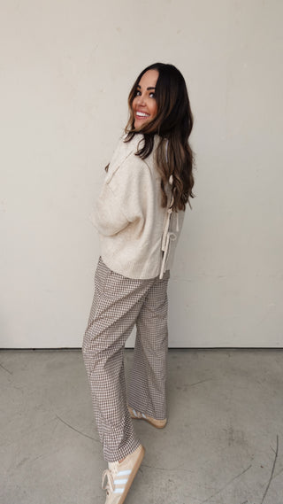 Brown Plaid Loose-Fit Pants