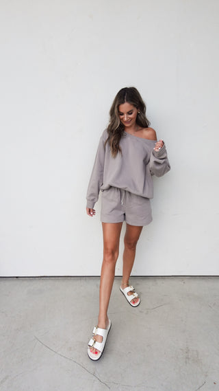 Gray Fleece Crewneck and Shorts Set