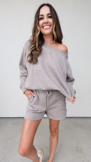 Gray Fleece Crewneck and Shorts Set