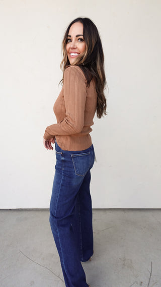 Soft Brown Knit Collared Top