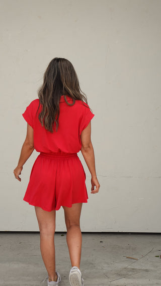 Red Buttersoft Tennis Romper