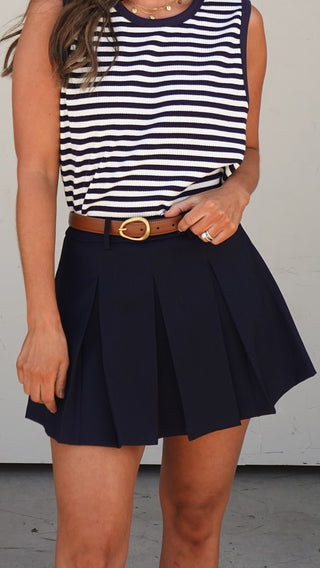 Navy Pleated Skort