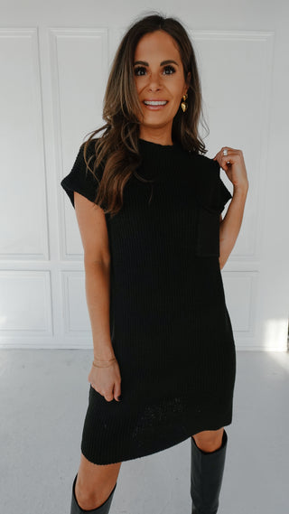 Short Black Sweater Dress Black Short Sleeve Mini Sweater Dress