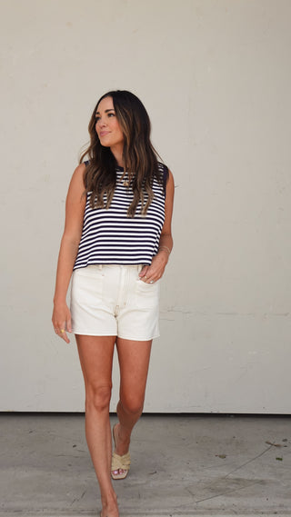 Navy Striped Sleeveless Top