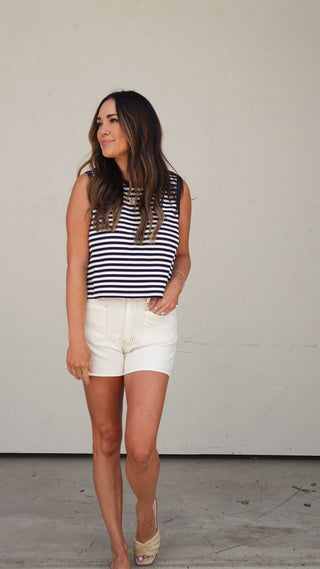 Ecru Patch Pocket Denim Shorts