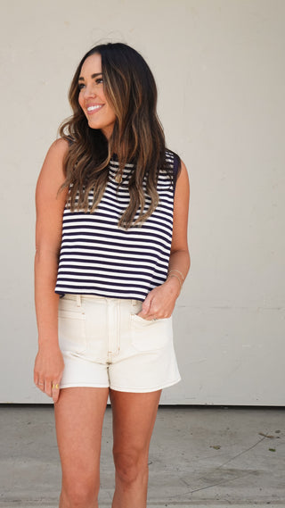 Navy Striped Sleeveless Top