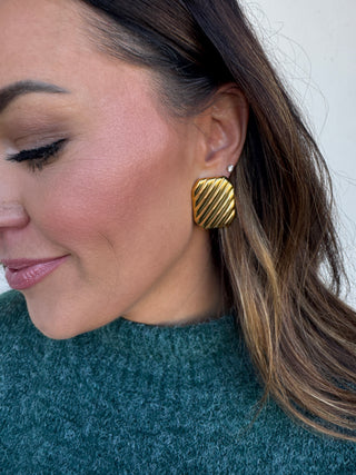Gold Ribbed Statement Earrings