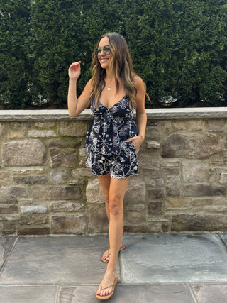 Navy Embroidered Tank and Short Set