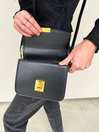 Black/Gold Square Crossbody Bag with Buckle
