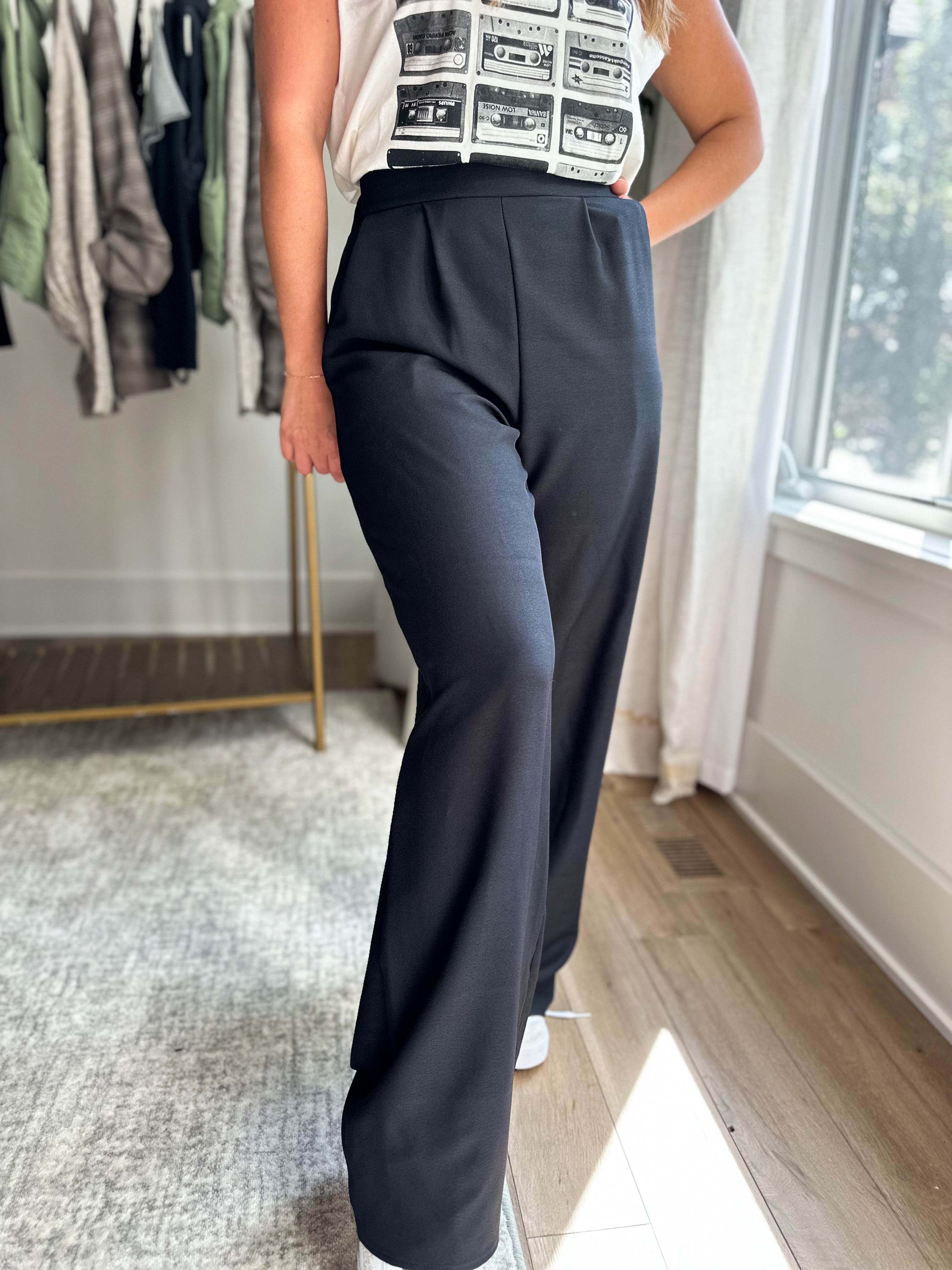 Black Wide Leg High Waisted Trousers