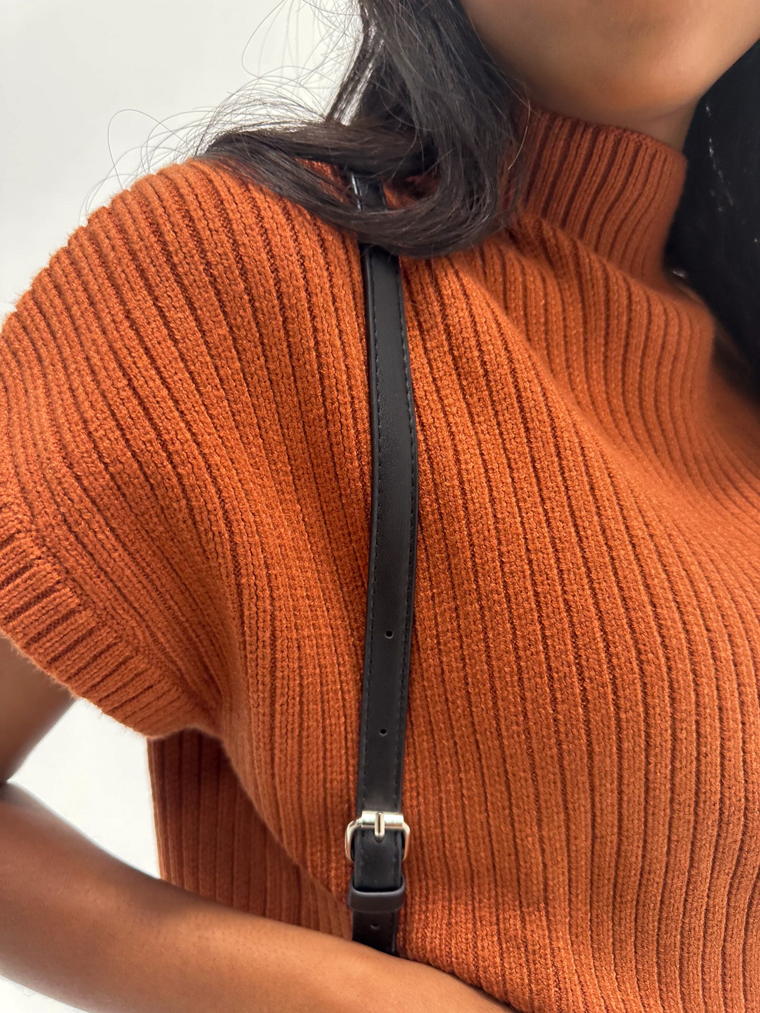 Rust Ribbed Sleeveless Sweater