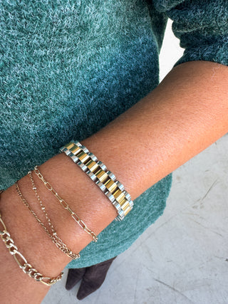 Mixed Metal Watch Chain Bracelet