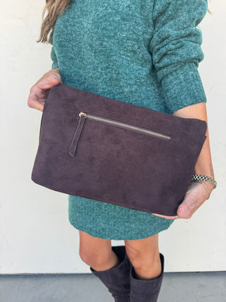 Chocolate Suede Crossbody Bag