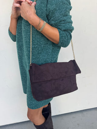 Chocolate Suede Crossbody Bag
