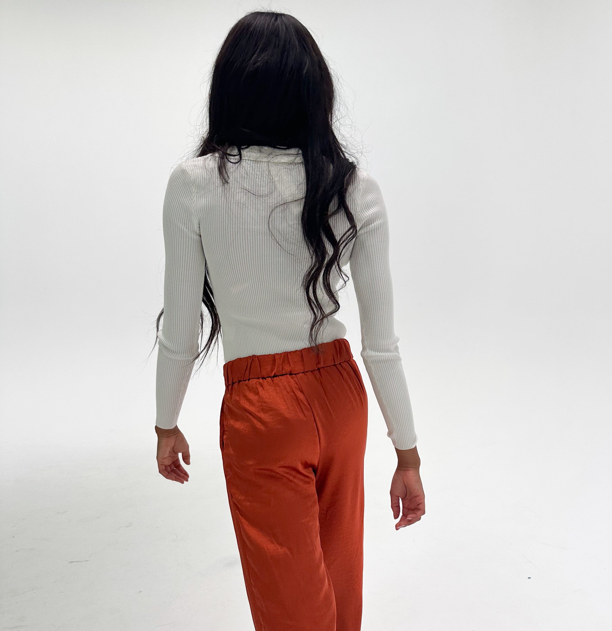 White Ribbed Long Sleeve Bodysuit with Collar