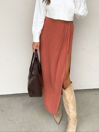 Rust Linen Wrap Skirt