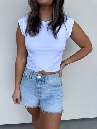 White Crossover Cropped Basic Top