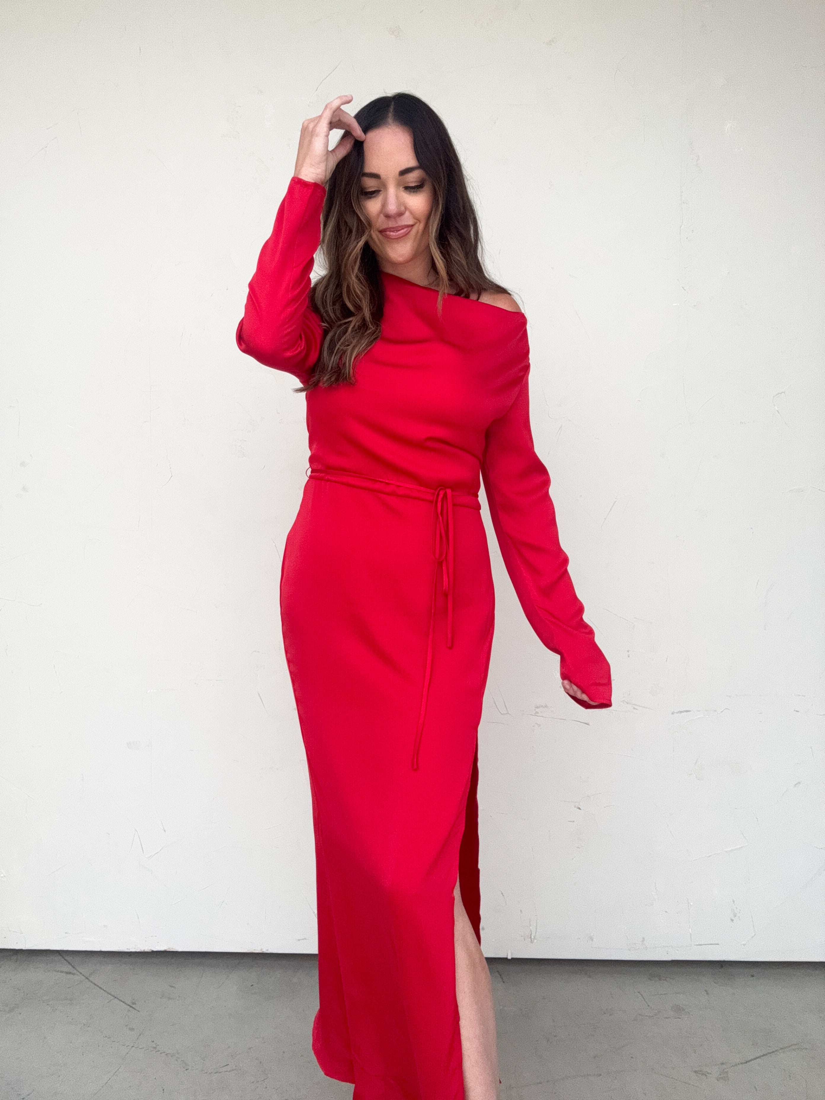 Red Long Sleeve One Shoulder Dress - | COCO The Shop Small Red Long Sleeve One Shoulder Dress - | COCO The Shop Small