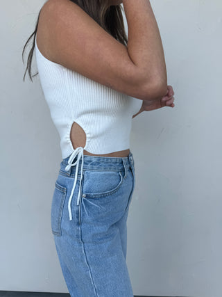 White Ribbed Tank with Side Ties