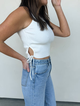 White Ribbed Tank with Side Ties
